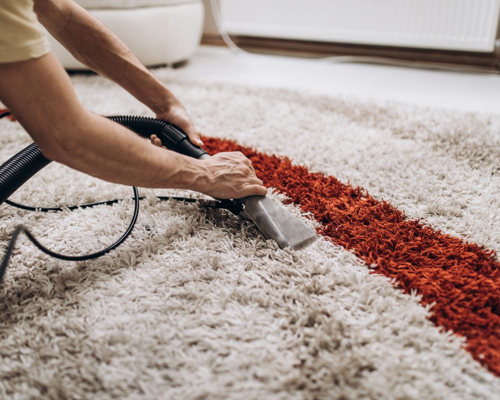 Process of deep carpet cleaning, dirt removing.